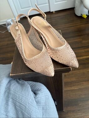 Lady Coutore Blush Pink Embellished Pointed-Toe Slingback Heels